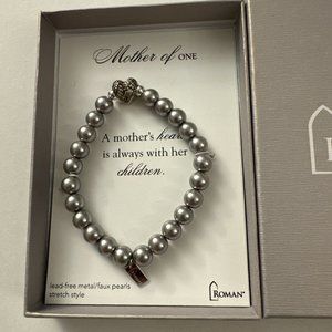 New Roman Bracelet Metal Faux Pearls Mother of One heart D1
